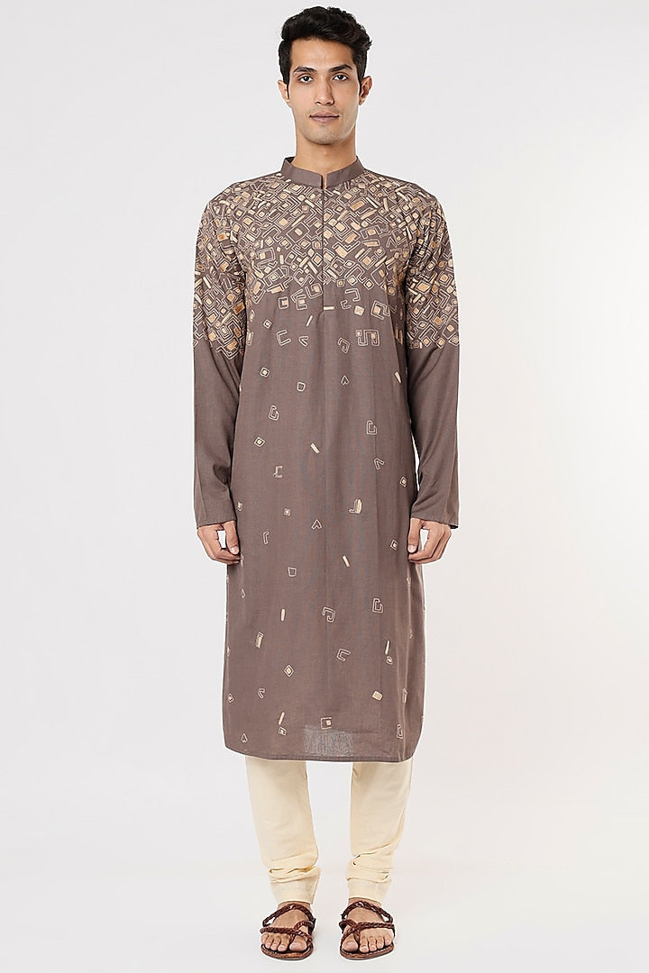 Dark Aqua Blue Gemotrical Cord Embroidered Kurta Set