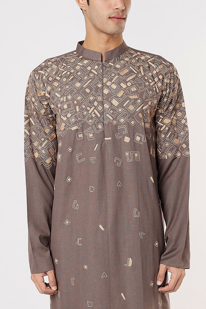 Dark Aqua Blue Gemotrical Cord Embroidered Kurta Set