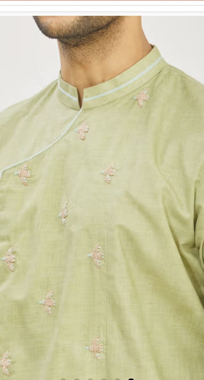 Pista Green Bird Embroidery Kurta Set