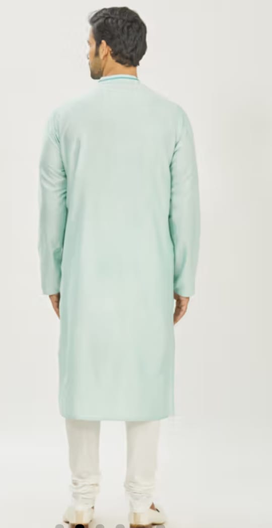 Aqua Blue Gemetrical Embroidered With Pleating Kurta Set