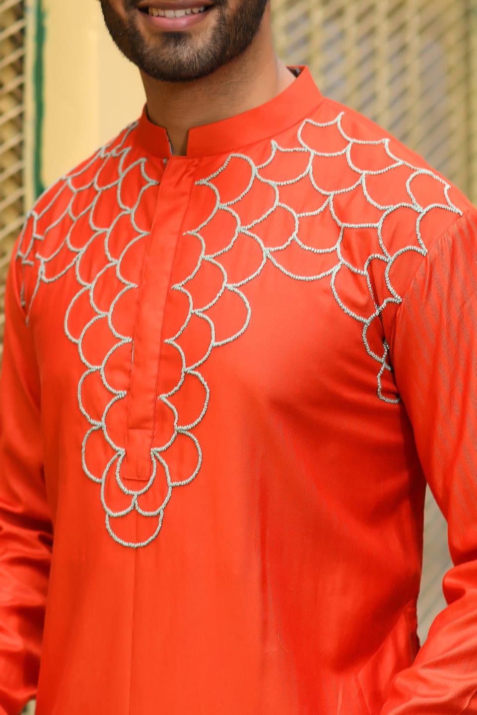 Rust Knot Hand Embroidered On The Yoke Kurta Set