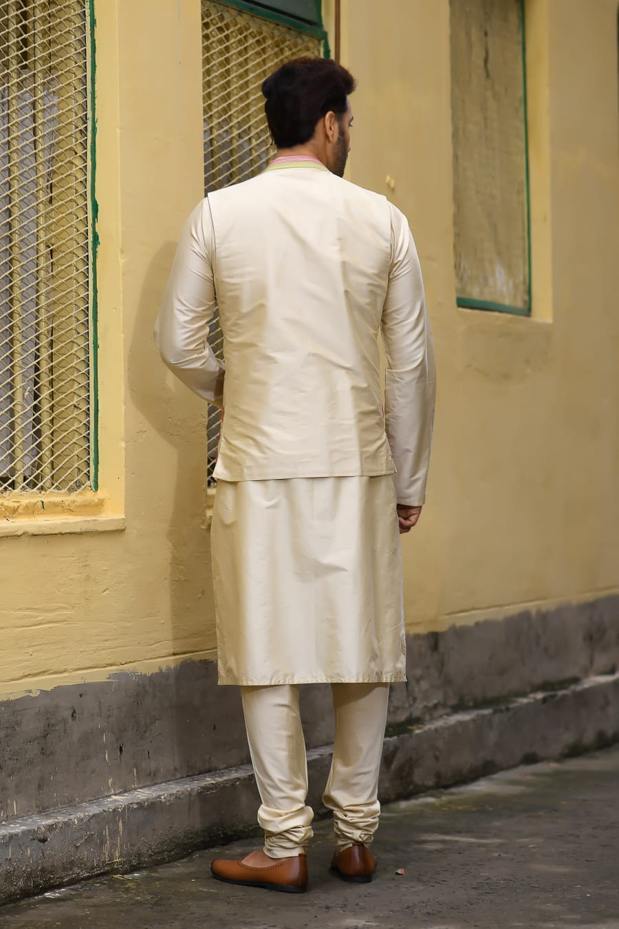 Light Beidge With Stichline And Applique On Kurta With Heavy Hand Zardosi Embroiderey Bundi Set