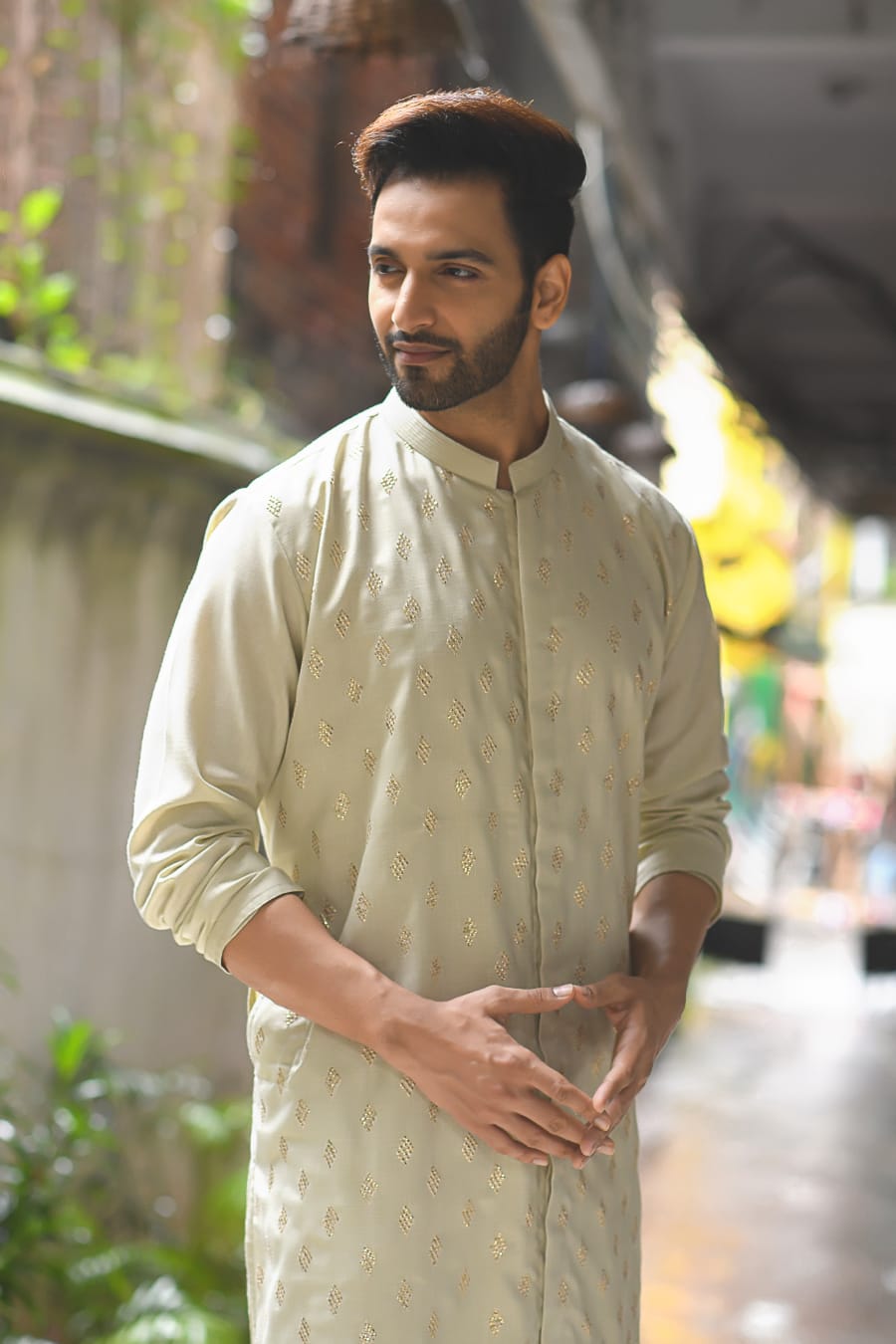 Beidge Sequence Work Front Open Kurta Set