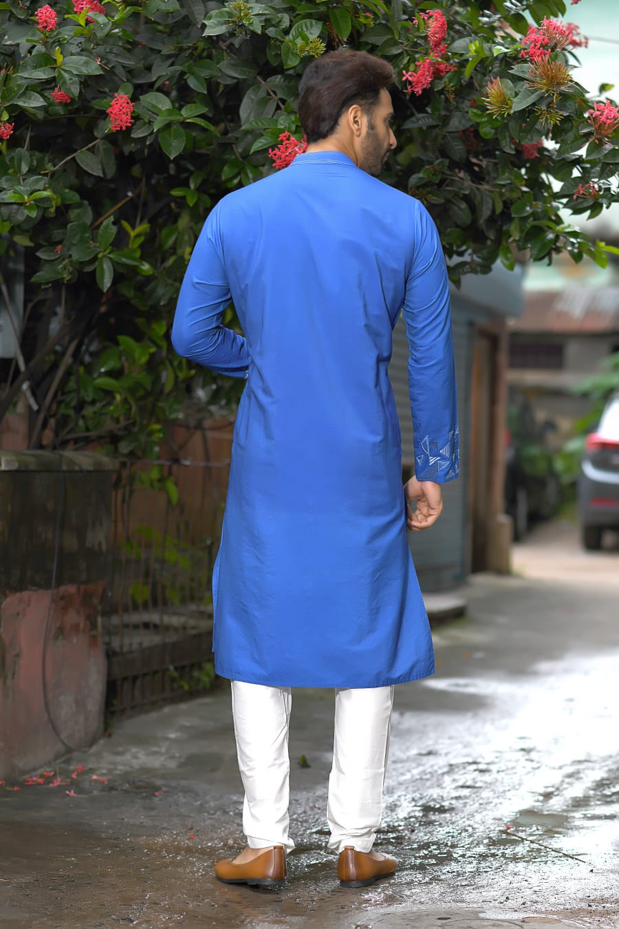 Bright Blue Kurta With Embroidered On One Side Set