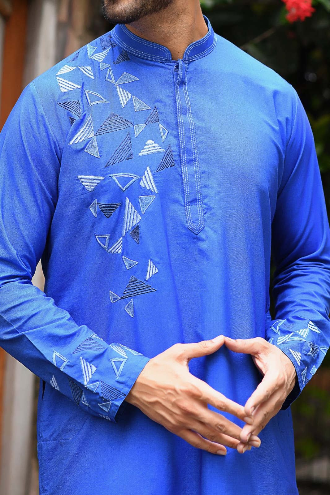 Bright Blue Kurta With Embroidered On One Side Set