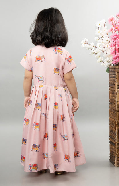 Powder Pink Elephant Print Front Open Gown