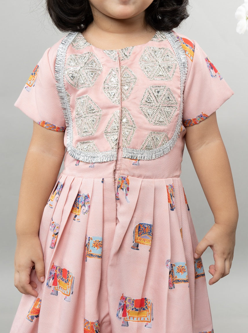 Powder Pink Elephant Print Front Open Gown