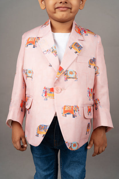 Powder Pink Elephant Printed Coat