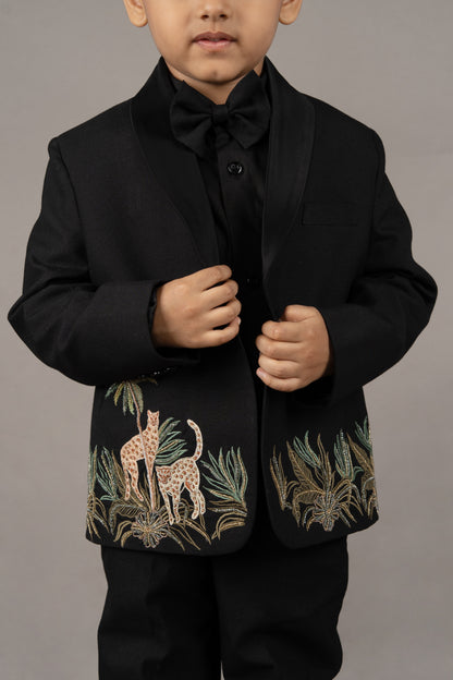 Black Tuxedo With Cheata Embroidery/shirt Pant With Bow Tie Set