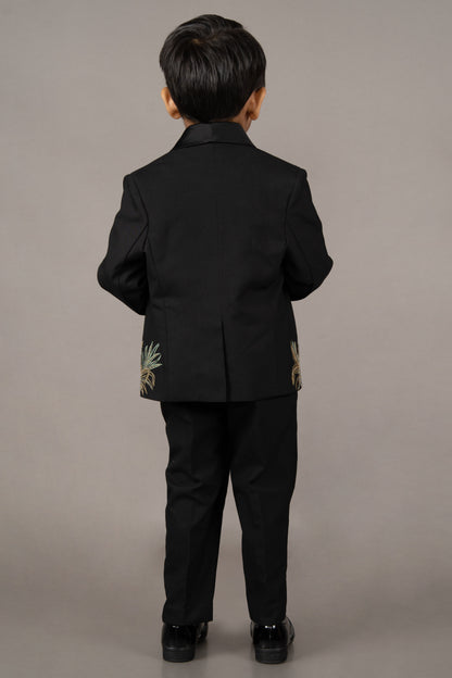 Black Tuxedo With Cheata Embroidery/shirt Pant With Bow Tie Set