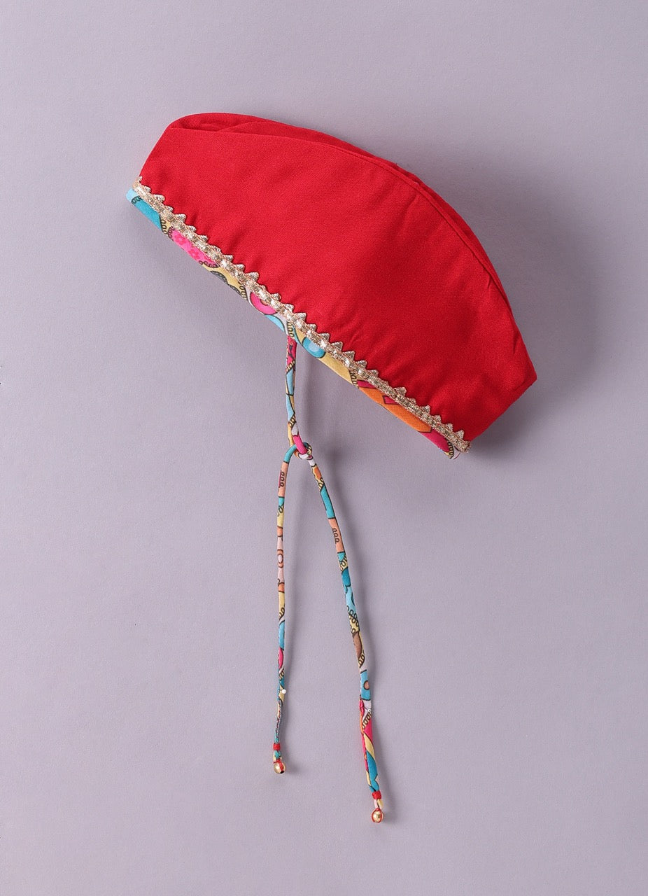 Jamana Boy Red With Space Embroidery Front Open Top With Dhoti Set