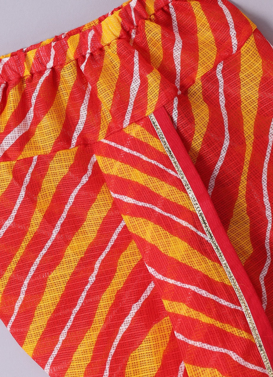 Jamana Boy Red With Flower Gota Hand Embroidery With Lehariya Dhoti Set