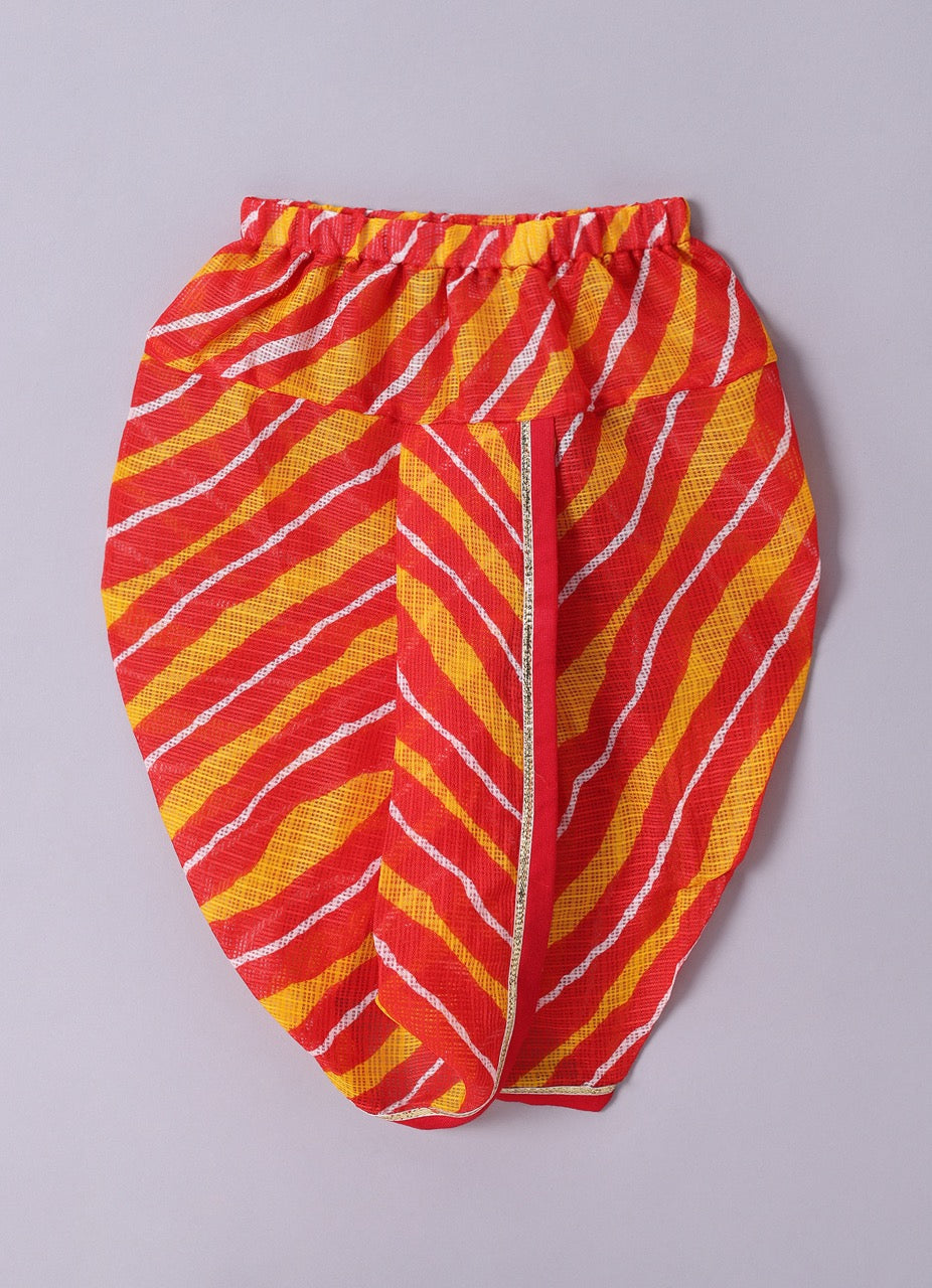Jamana Boy Red With Flower Gota Hand Embroidery With Lehariya Dhoti Set