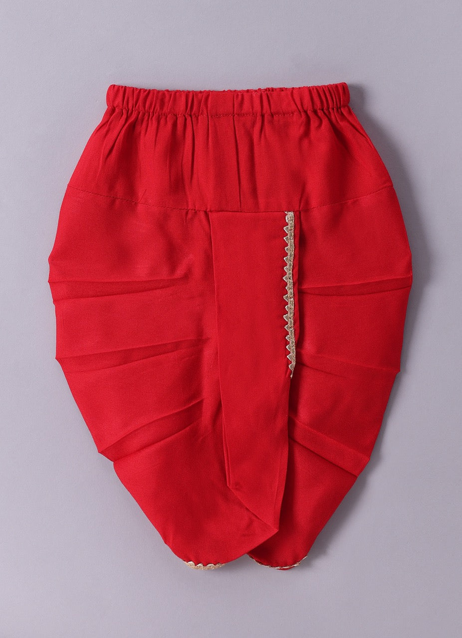 Jamana Boy Red With Space Embroidery Front Open Top With Dhoti Set