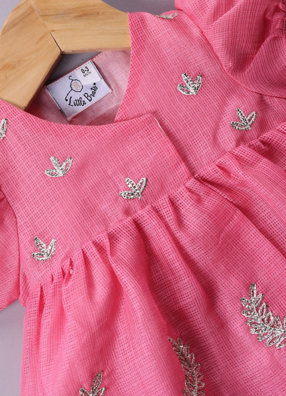 Jamana Girl Pink With Heavy Gota Hand Embroidery On Top With Pant Set
