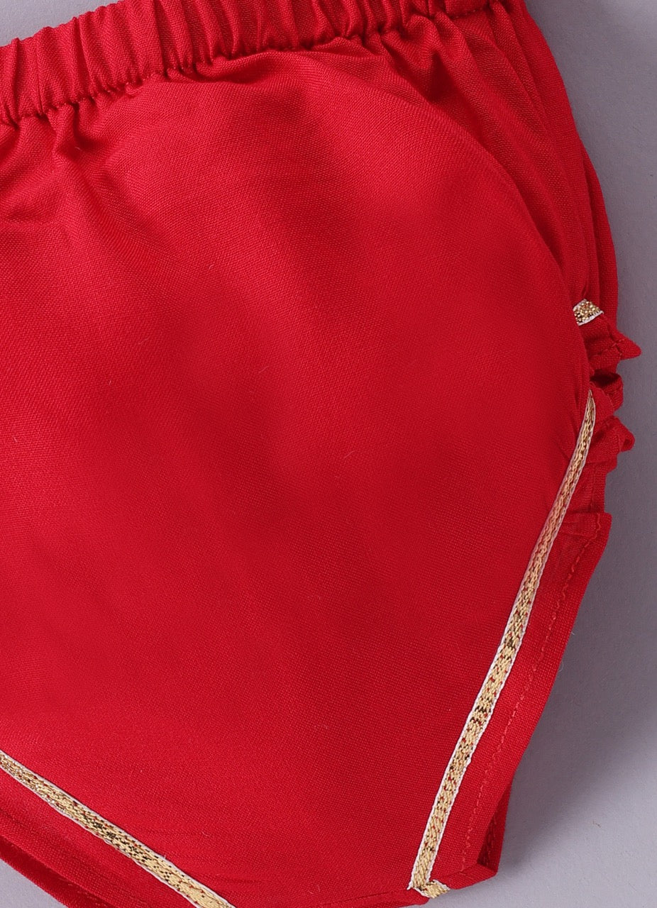 Jamana Girl Red With Heavy Gota Hand Embroidery On Top With Pant Set