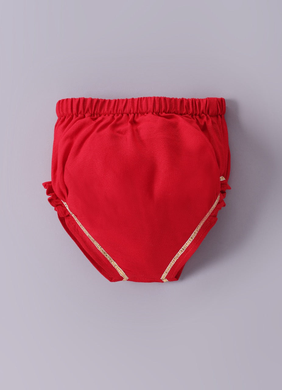 Jamana Girl Red With Heavy Gota Hand Embroidery On Top With Pant Set