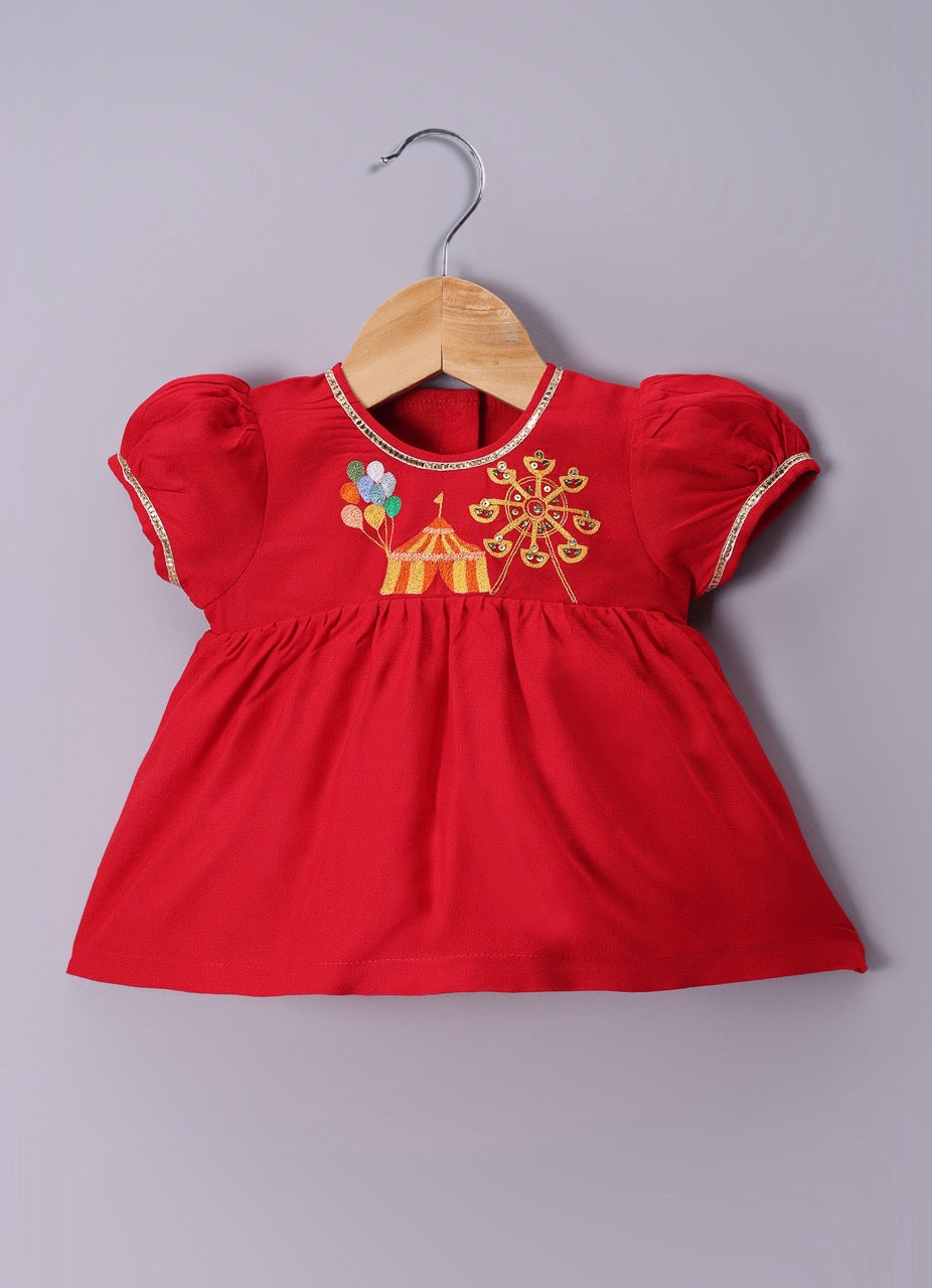 Jamana Girl Red With Carnival Embroidery With Pant Set