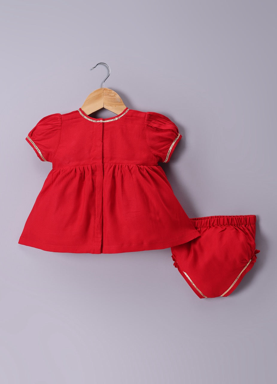 Jamana Girl Red With Carnival Embroidery With Pant Set