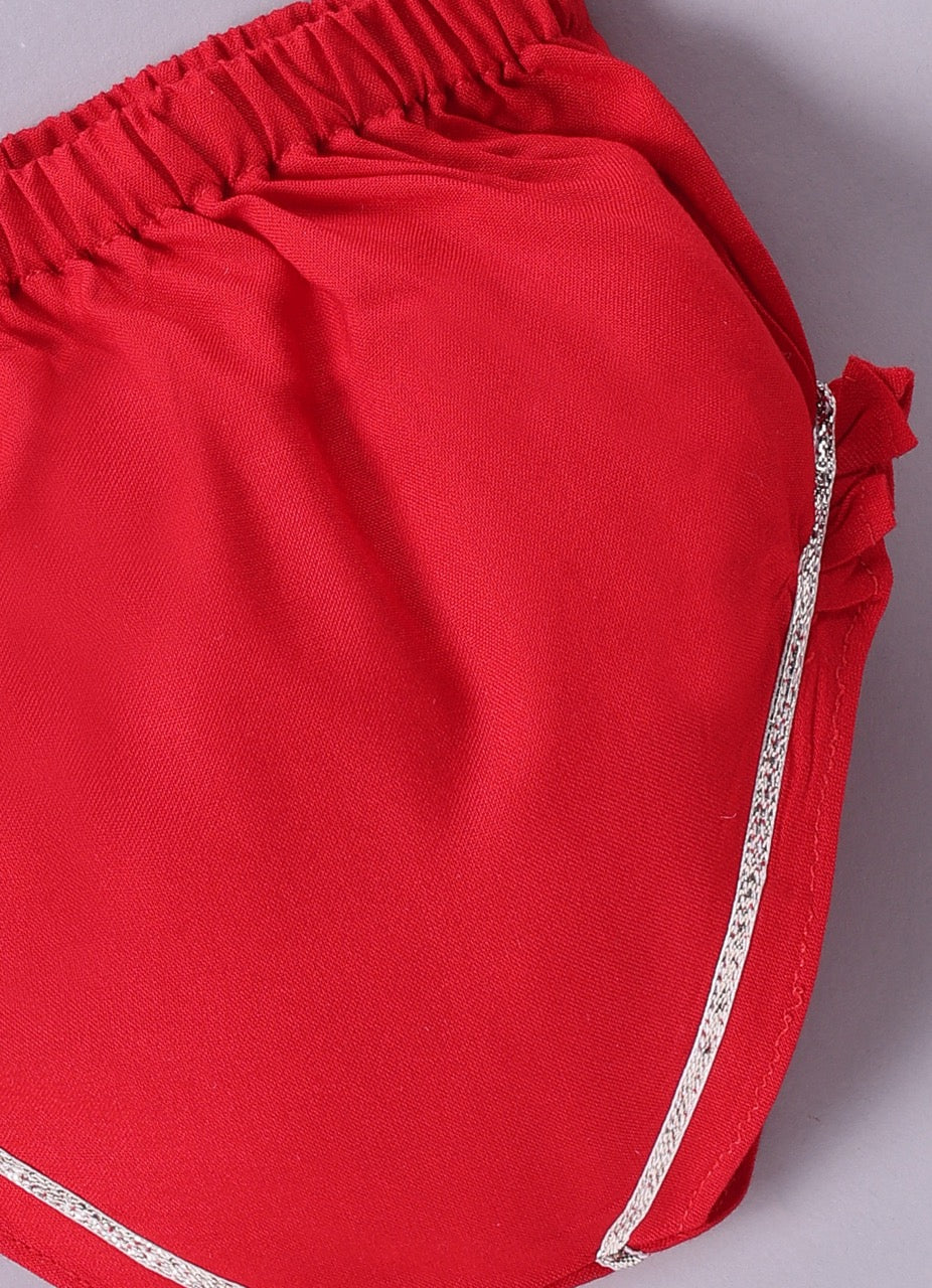 Jamana Girl Red With Flower Gota Hand Embroidery With Pant Set