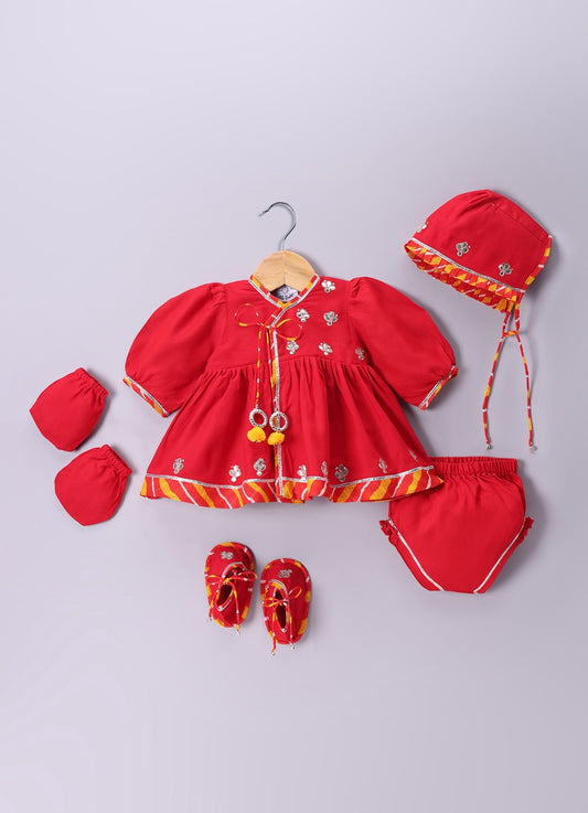 Jamana Girl Red With Flower Gota Hand Embroidery With Pant Set