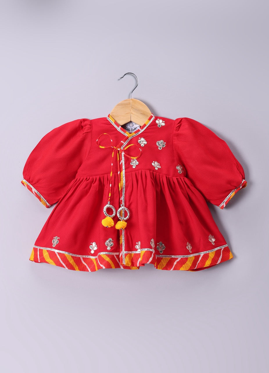 Jamana Girl Red With Flower Gota Hand Embroidery With Pant Set