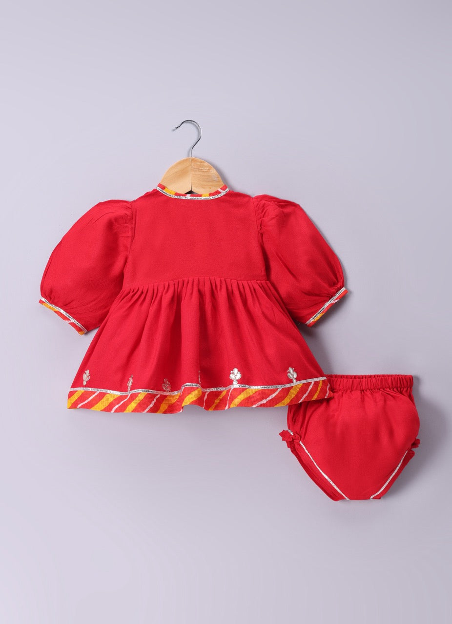 Jamana Girl Red With Flower Gota Hand Embroidery With Pant Set