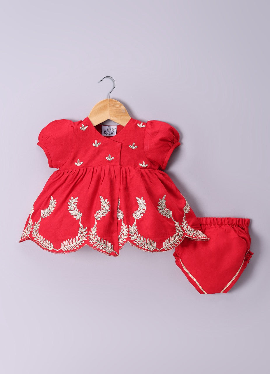 Jamana Girl Red With Heavy Gota Hand Embroidery On Top With Pant Set