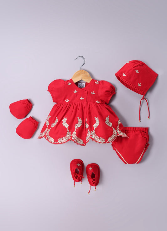 Jamana Girl Red With Heavy Gota Hand Embroidery On Top With Pant Set