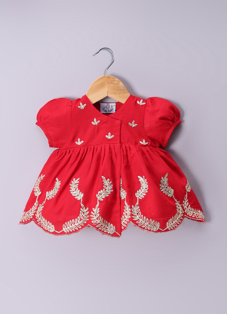 Jamana Girl Red With Heavy Gota Hand Embroidery On Top With Pant Set