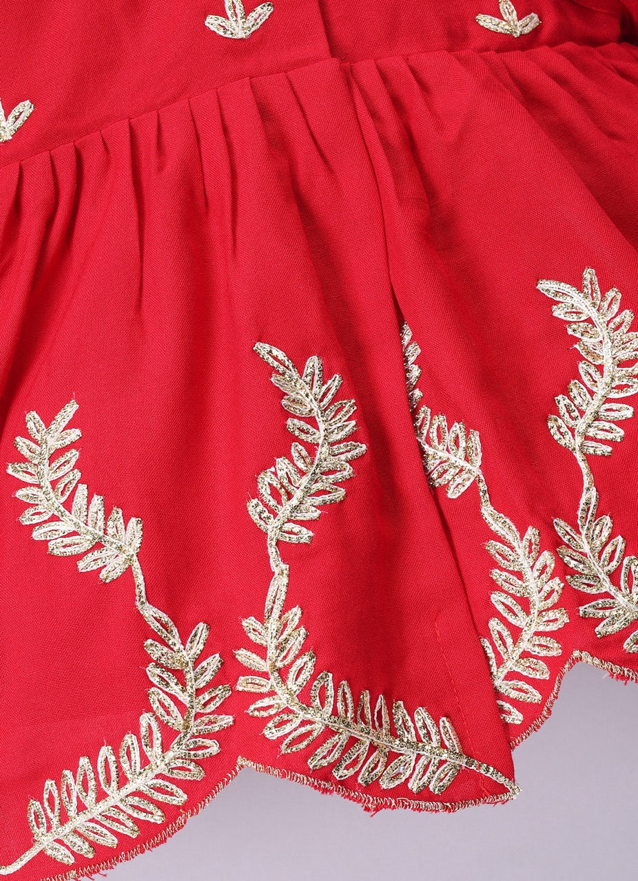 Jamana Girl Red With Heavy Gota Hand Embroidery On Top With Pant Set