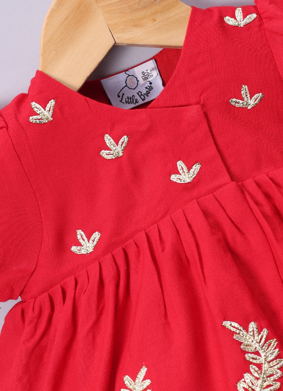 Jamana Girl Red With Heavy Gota Hand Embroidery On Top With Pant Set