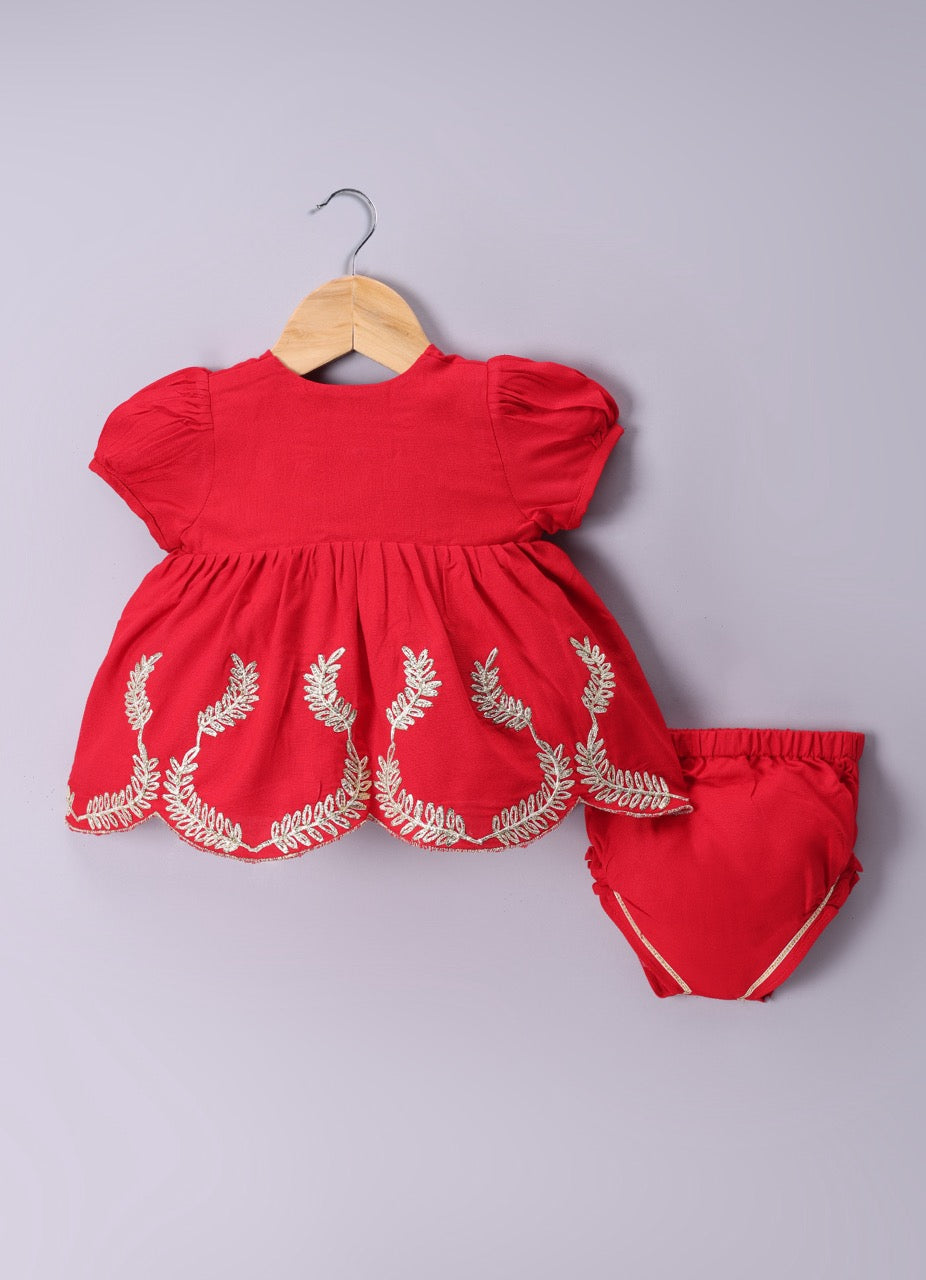 Jamana Girl Red With Heavy Gota Hand Embroidery On Top With Pant Set