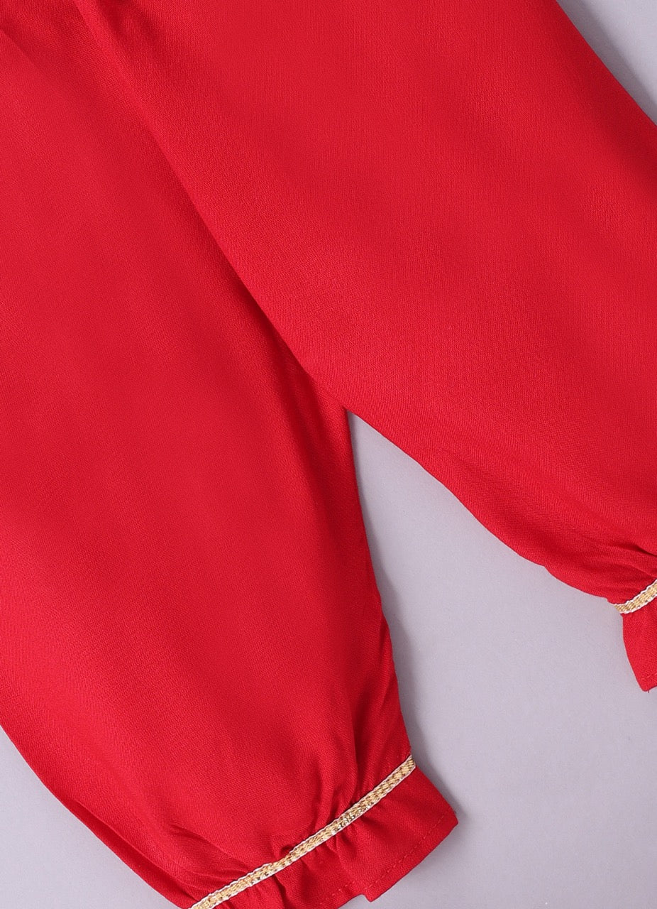 Jamana Girl Red With Parachute/Aeroplane Embroidery With Pant Set