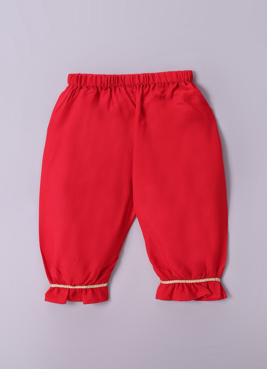 Jamana Girl Red With Parachute/Aeroplane Embroidery With Pant Set