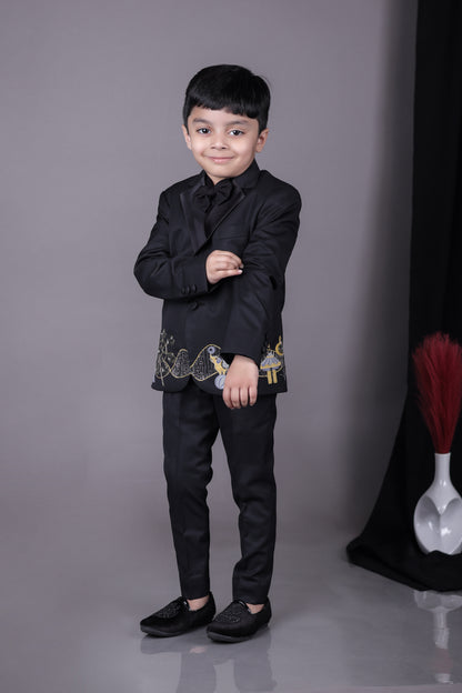 Black Tuxedo With Carnival Hand Embroidery/shirt Pant With Bow Tie Set