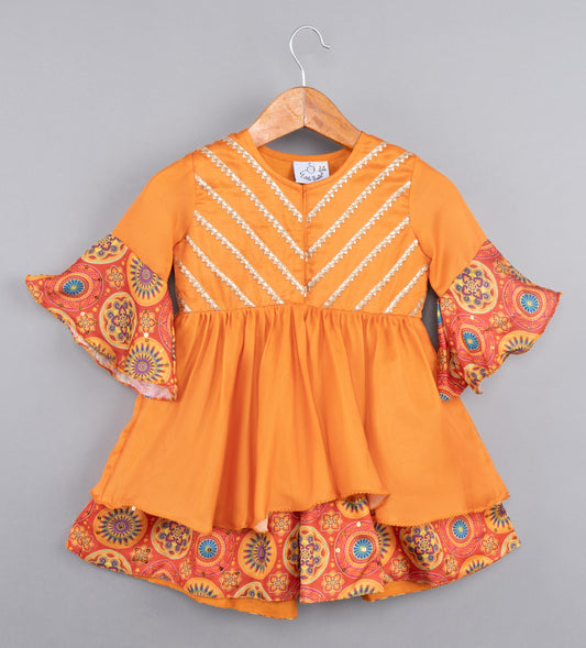 Orange Double Layer Printed Gown