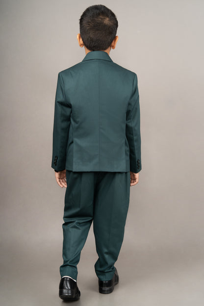 Pine Green Laple Embroidered Suit/shirt/pant With Bow Tie Set