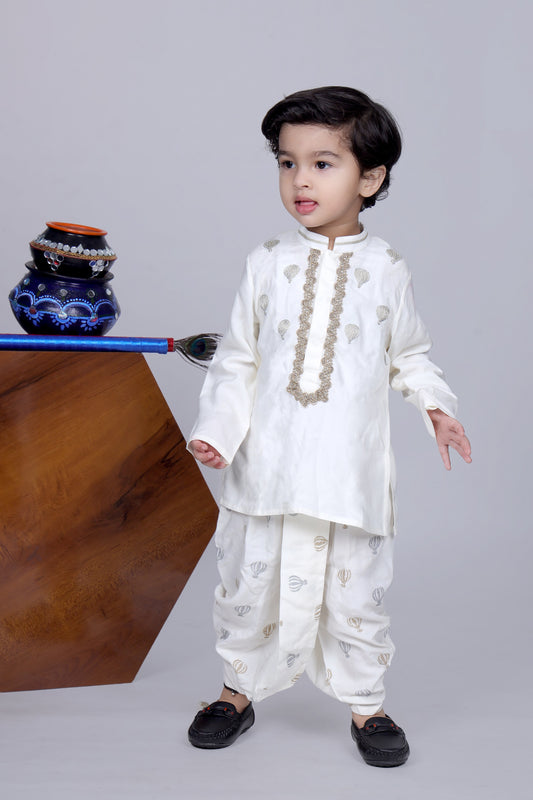 Dhoon Set Boy Parachute Embroidery Kurta With Printed Dhoti