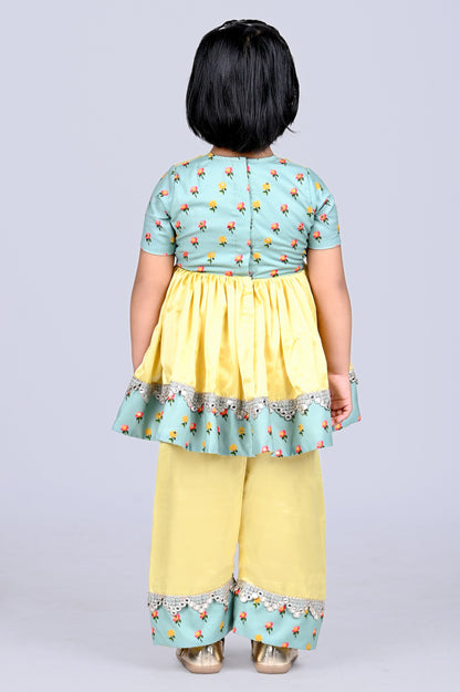 Yellow Heavy Embroidered Kurti With Plazo Set