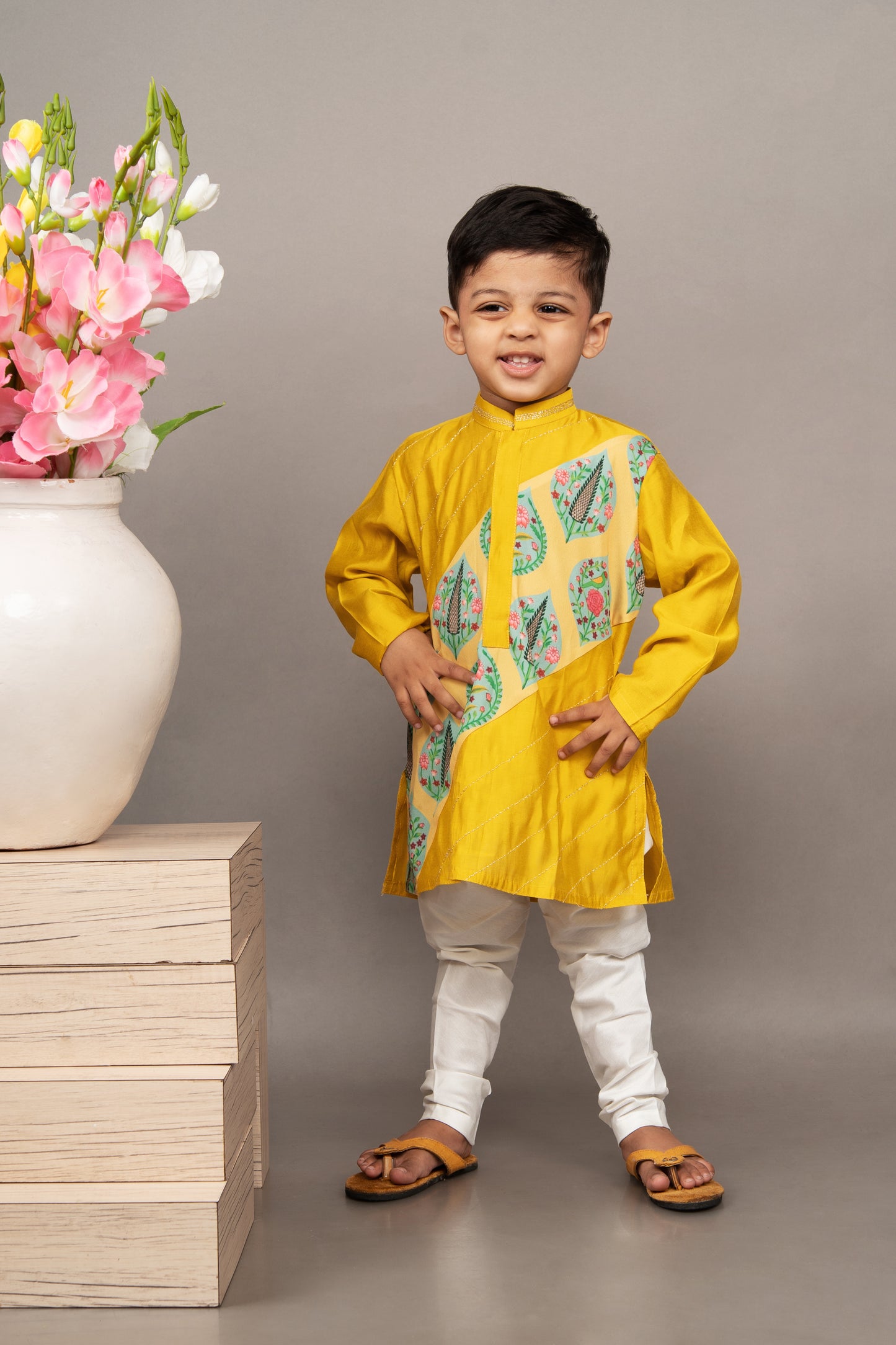 Mustard Yellow Traditional Panel Printed Kurta Set