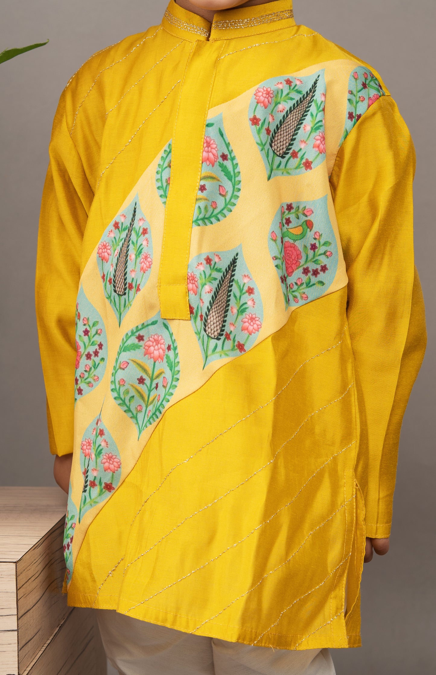 Mustard Yellow Traditional Panel Printed Kurta Set