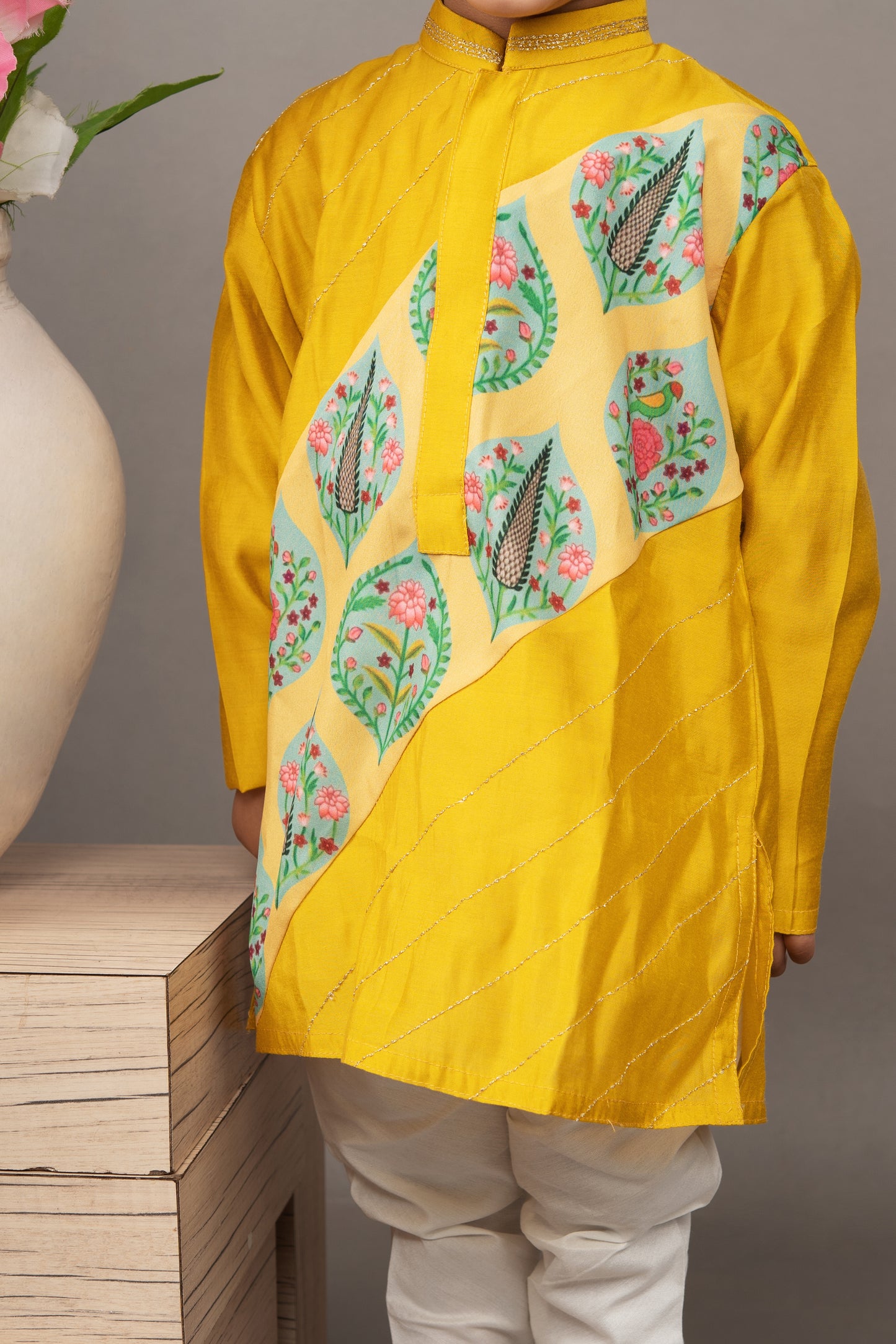 Mustard Yellow Traditional Panel Printed Kurta Set