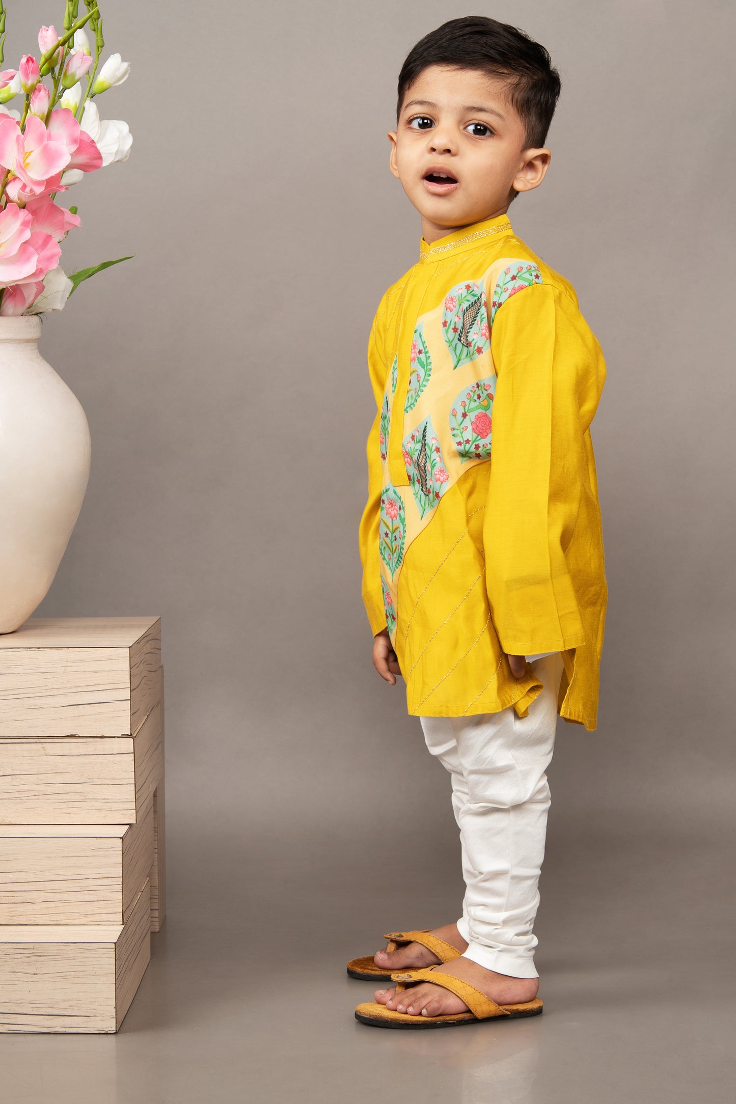 Mustard Yellow Traditional Panel Printed Kurta Set