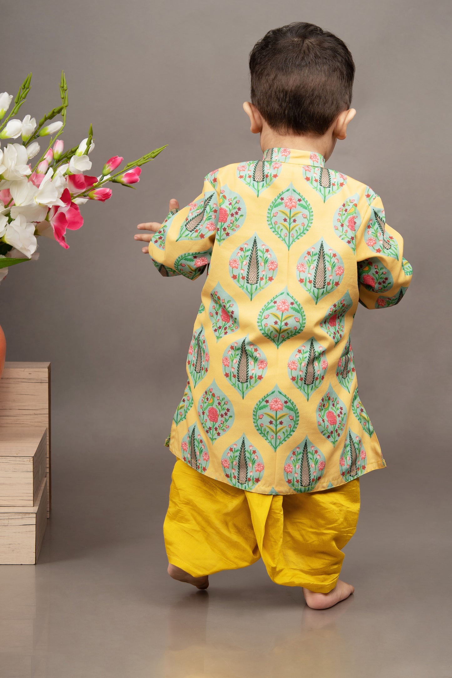 Mustard Yellow Traditional Printed Kurta With Dhoti Set