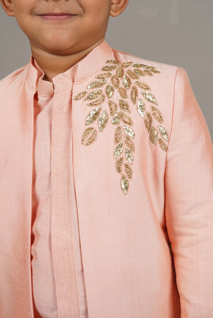 Pink Open Hand Embroidered Sherwani With Kurta Set