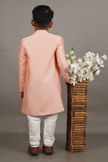 Pink Open Hand Embroidered Sherwani With Kurta Set