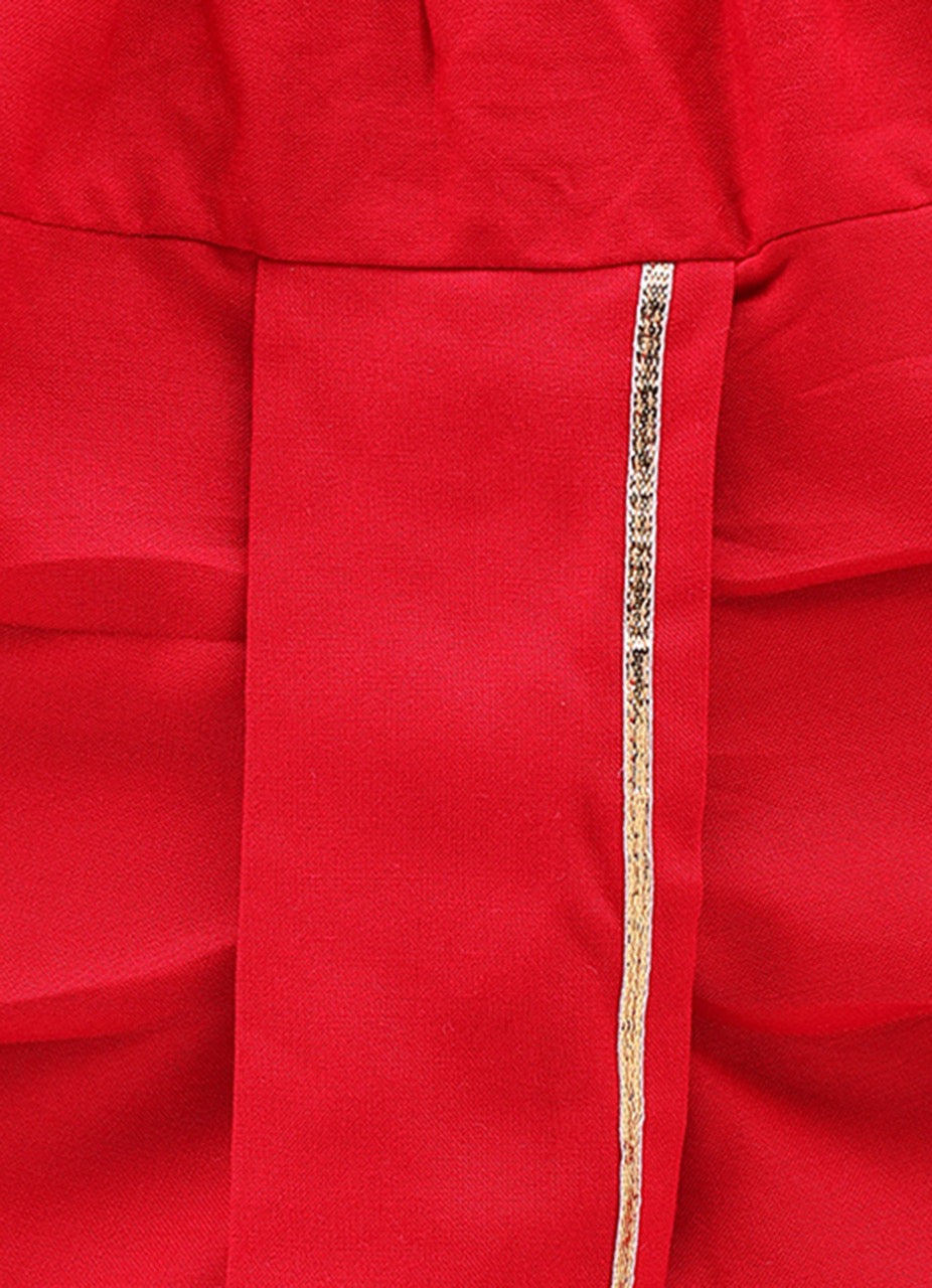 Jamana Boy Red With Car Embroidery On Both Side Of Front Open Kurta With Dhoti Pant Set