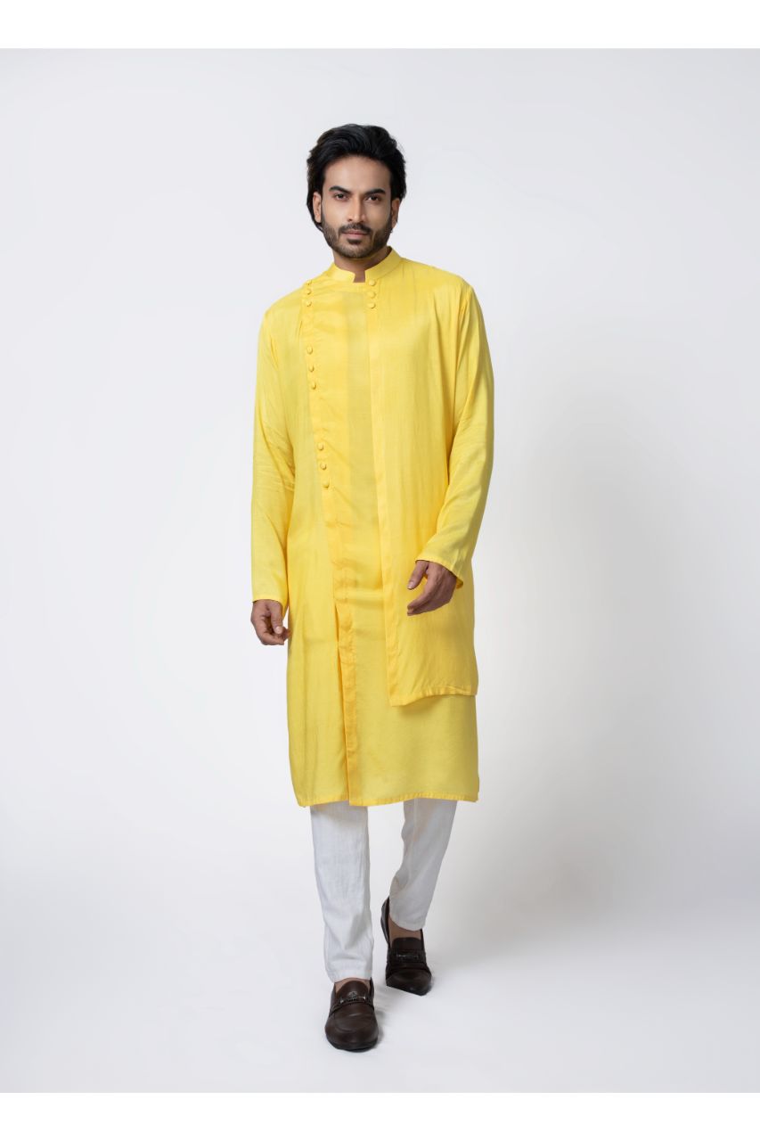 Yellow Layer Stylish Kurta Pajama Set