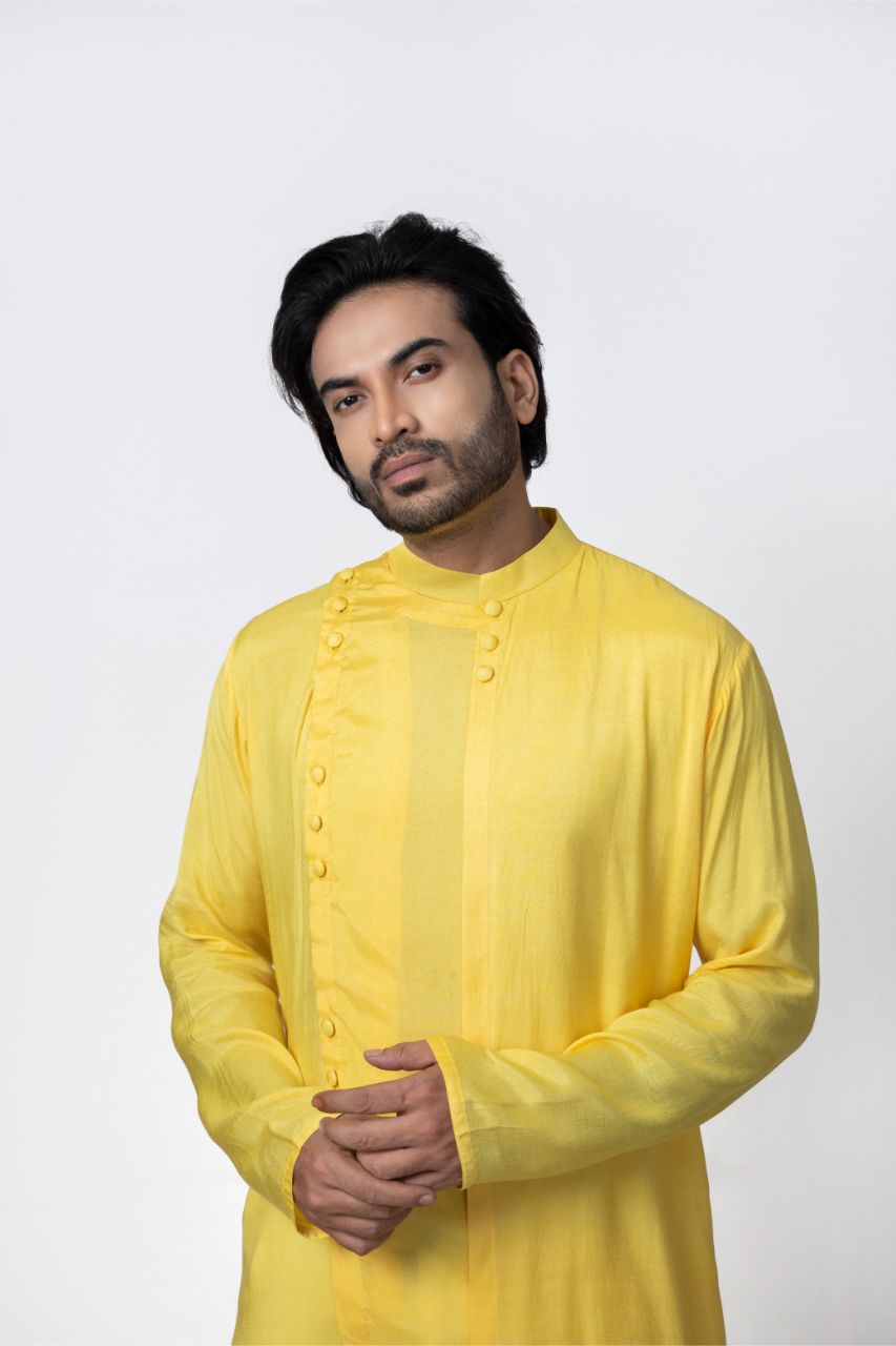 Yellow Layer Stylish Kurta Pajama Set